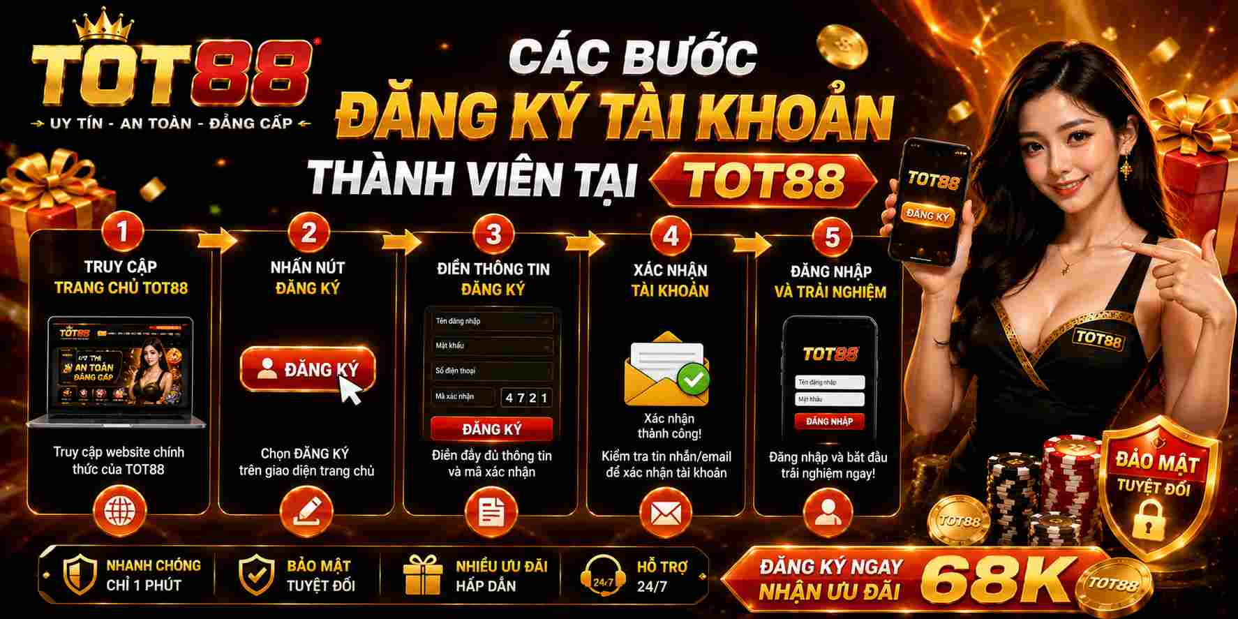 Các bước đăng ký tài khoản thành viên tại TOT88