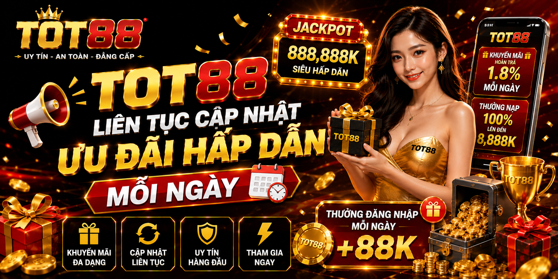 TOT88 liên tục cập nhật ưu đãi hấp dẫn mỗi ngày